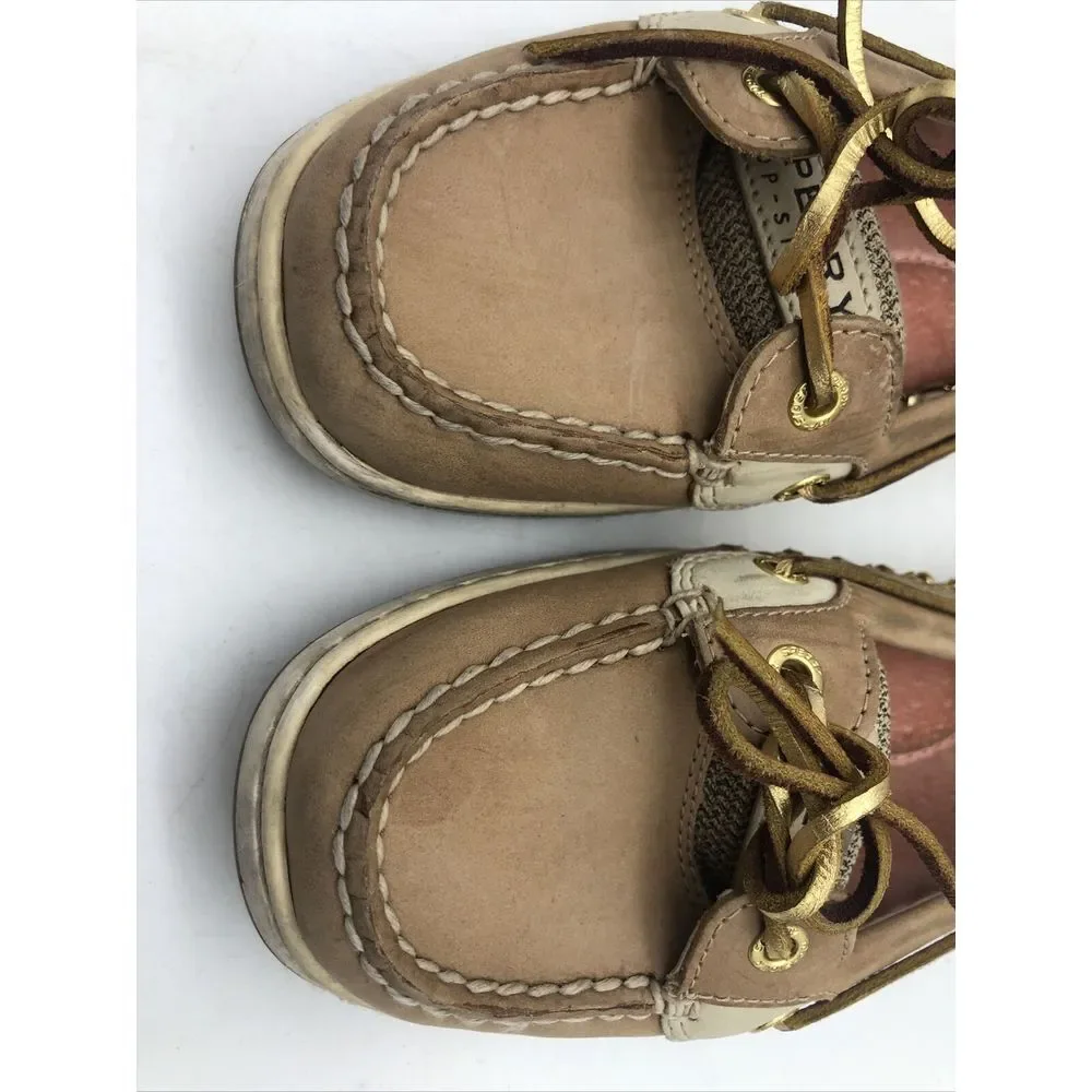 Sperry‎ Top Sider Women's Tan Brown Leather Chain Link Boat Shoes Size 7.5